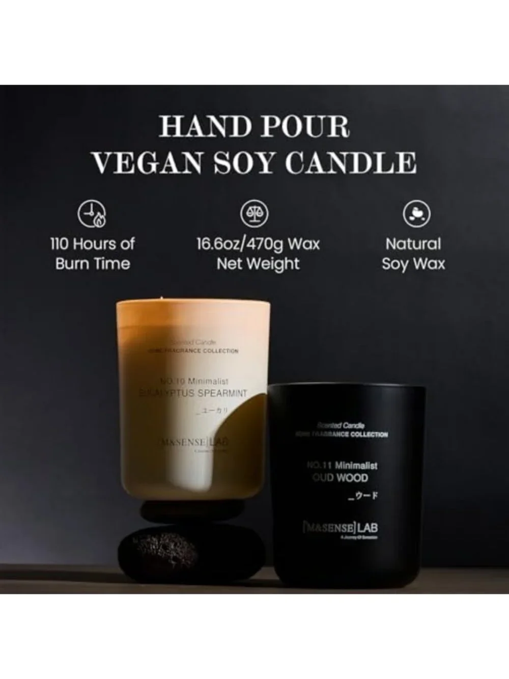 Natural Soy Large Candle - Vanilla Sandalwood, 16.6 oz, 95H Burn, Relaxation